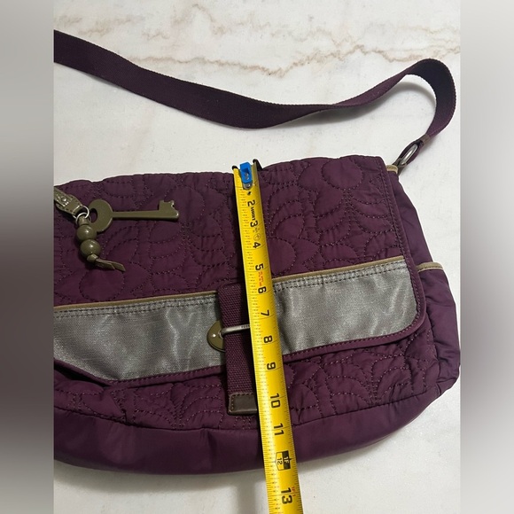 FOSSIL KEY-PER NYLON QUILTED MESSENGER BAG PURPLE WITH MATCHING POUCH - Picture 11 of 15